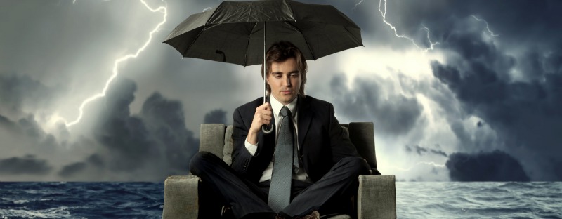 finance worker in storm