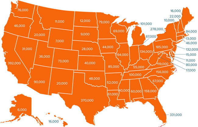 4.2 million more workers across the U.S. will now eligible for overtime pay, as shown in this map from the Department of Labor