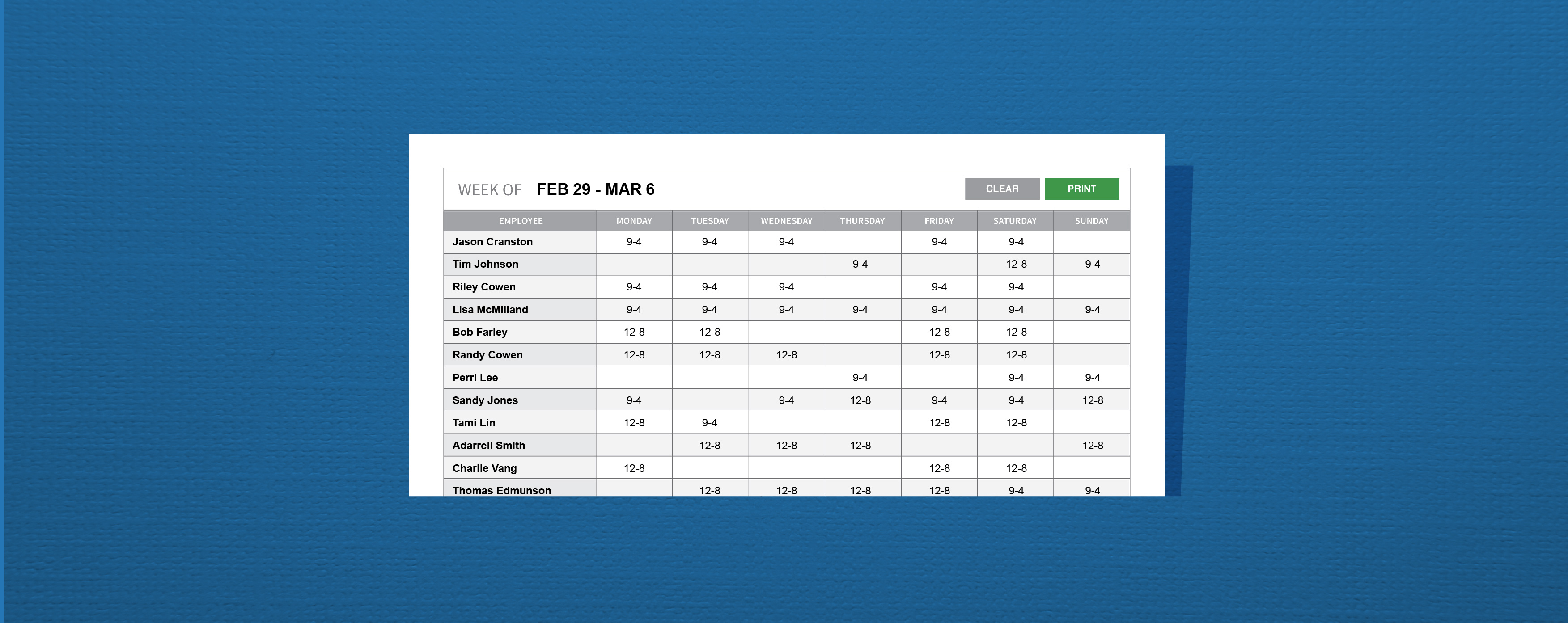 easy printable work schedules