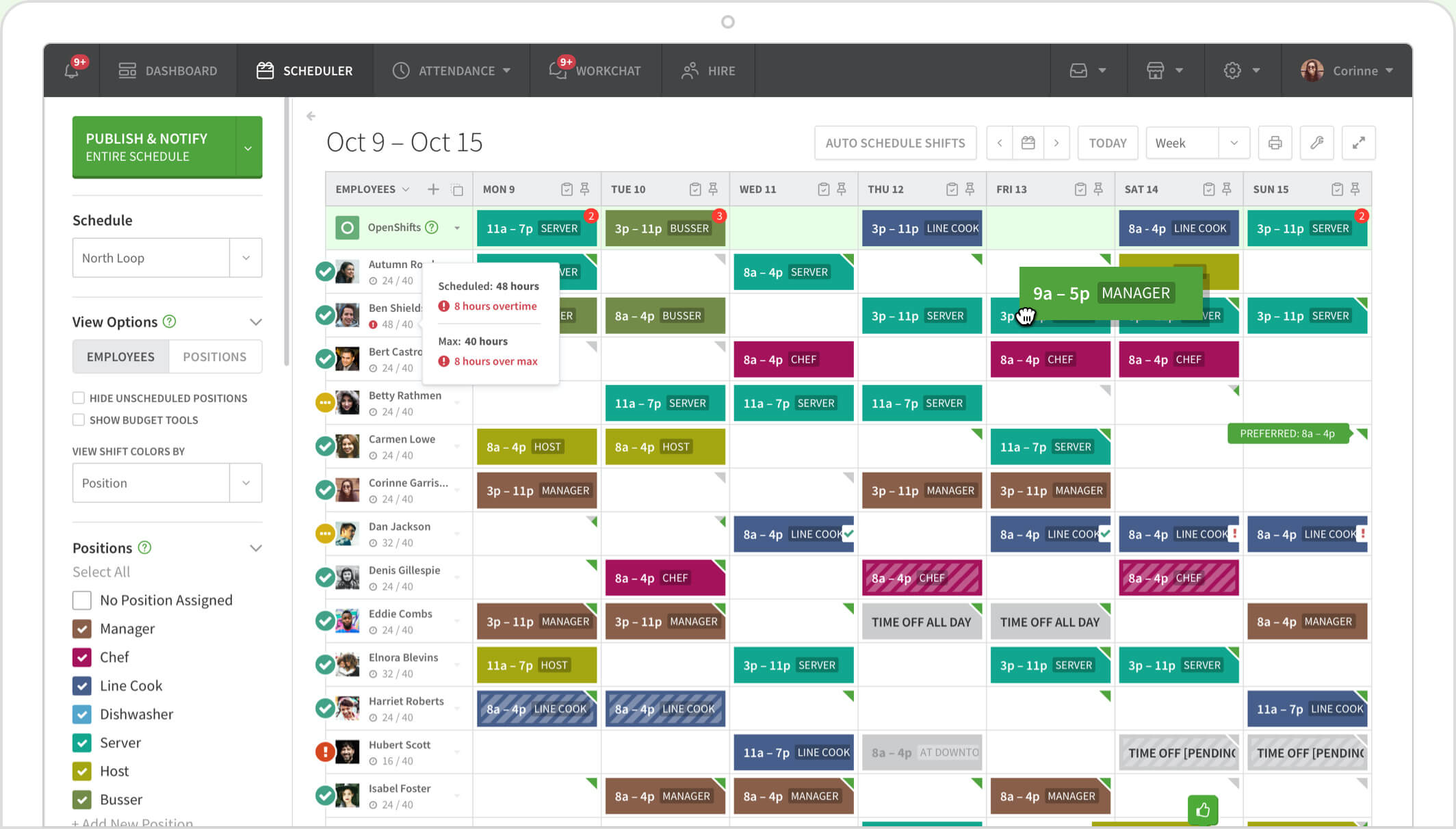 hotel front desk shift scheduler