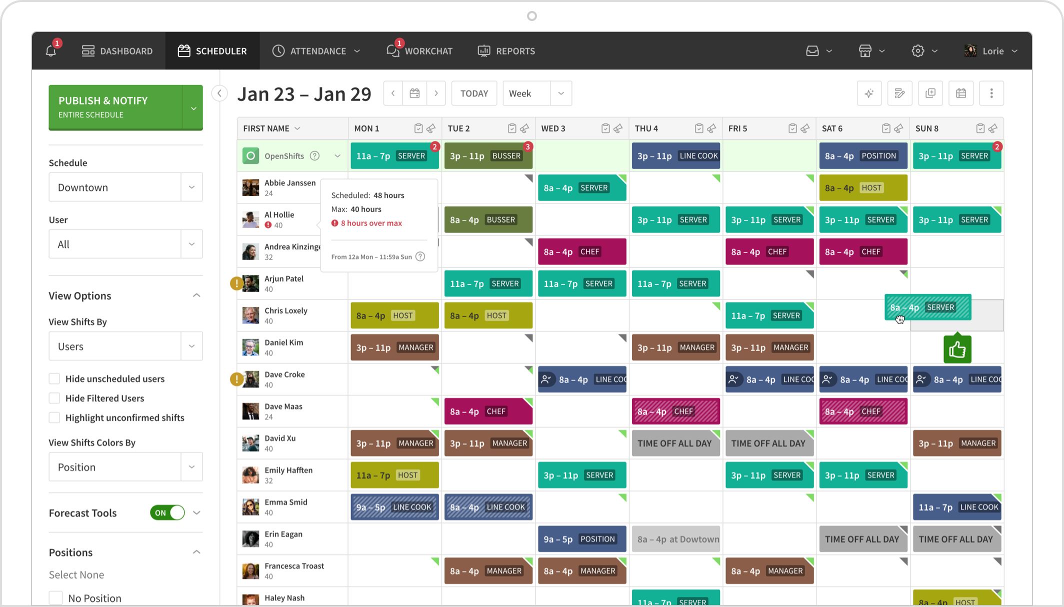 screenshot of When I Work scheduling tool